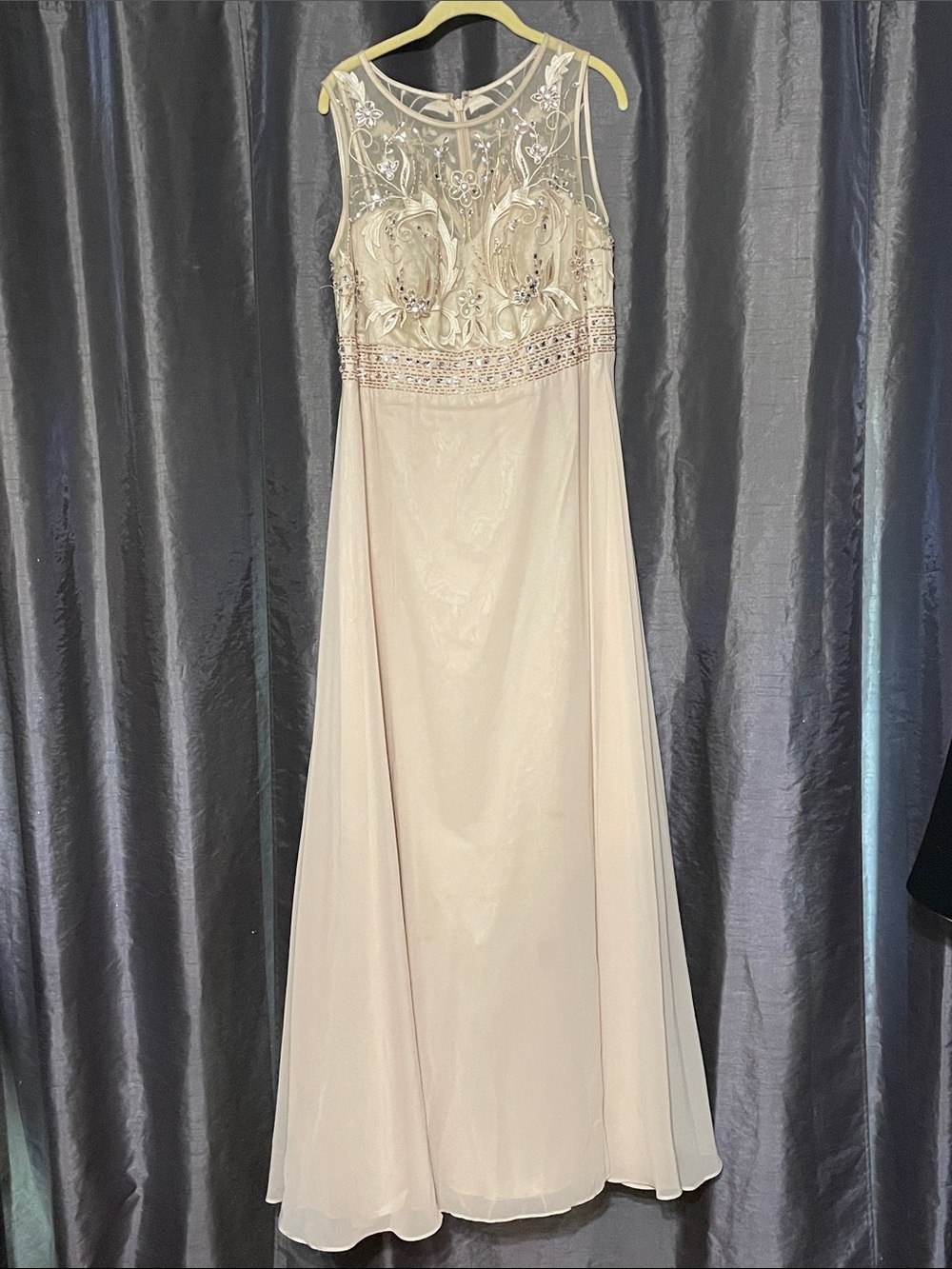 David's Bridal Blush Pink Embellished A-Line Prom Dress